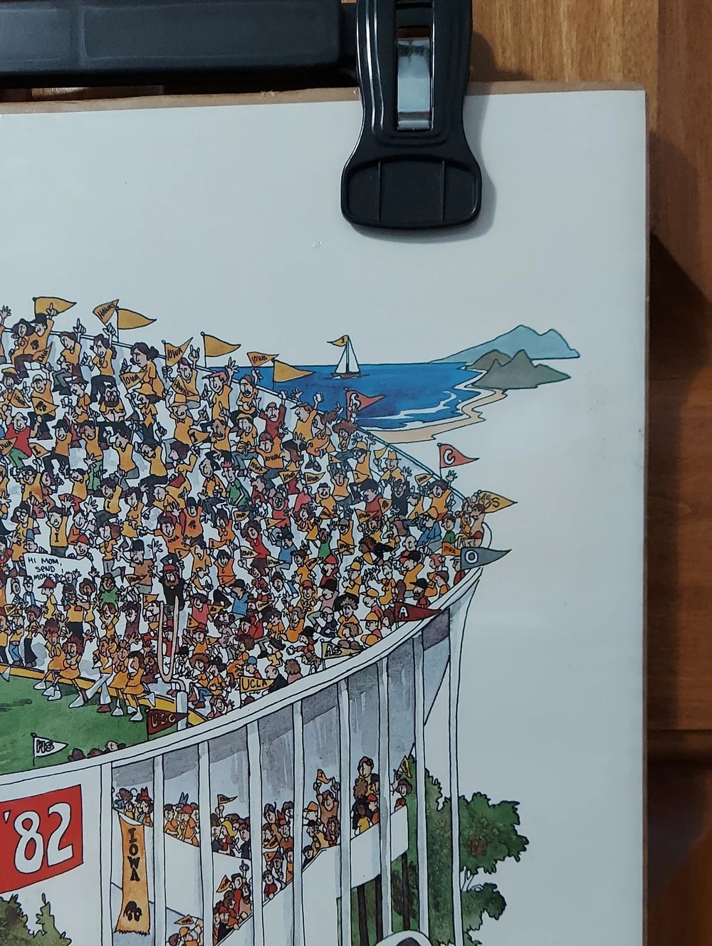 Iowa Hawkeyes Rose Bowl 82 Poster Illustrated Stadium Scene by John Holladay Vtg